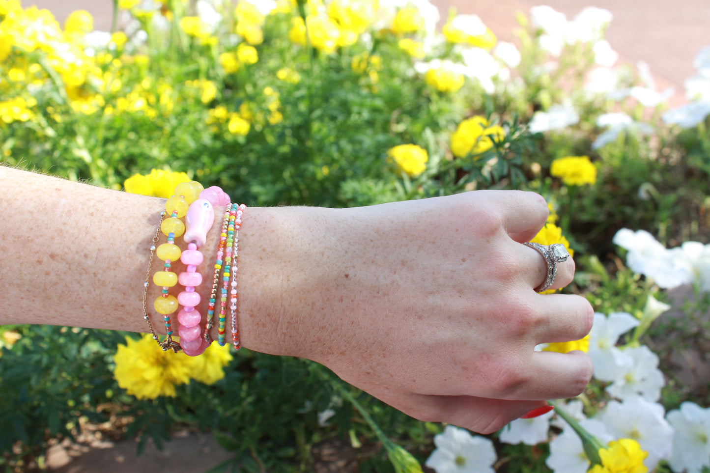 Confetti Stretch Bracelet-Pink Flamingo Mix