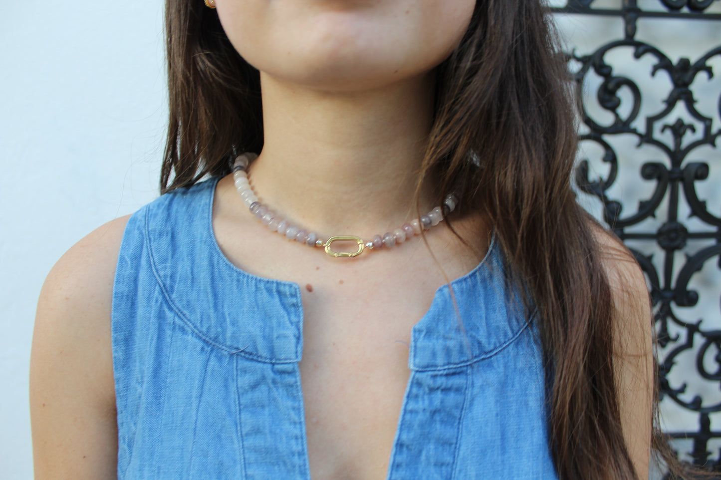 Fall Candy Strands Carabiner Necklace-Neutral