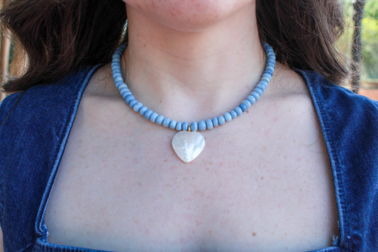Blue Opal & Heart Pearl Necklace