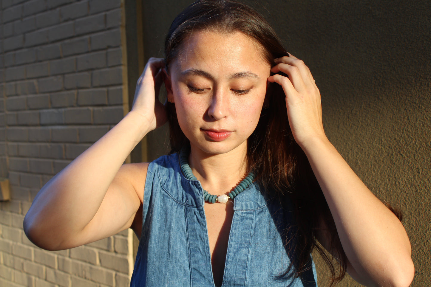 Pearl Saucer Necklace-Blue