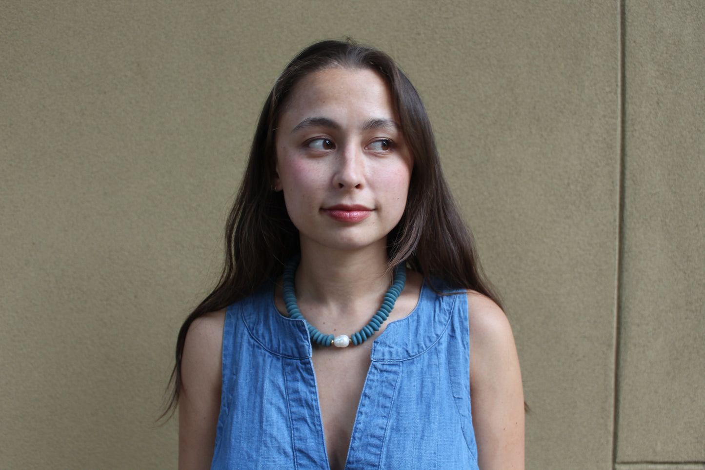 Pearl Saucer Necklace-Blue