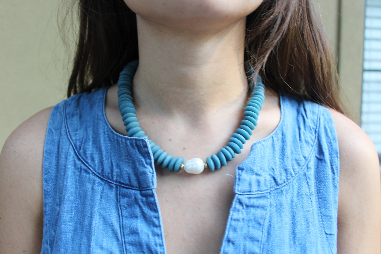 Pearl Saucer Necklace-Blue