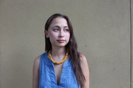 Saucer Necklace-Orange, White, & Blue