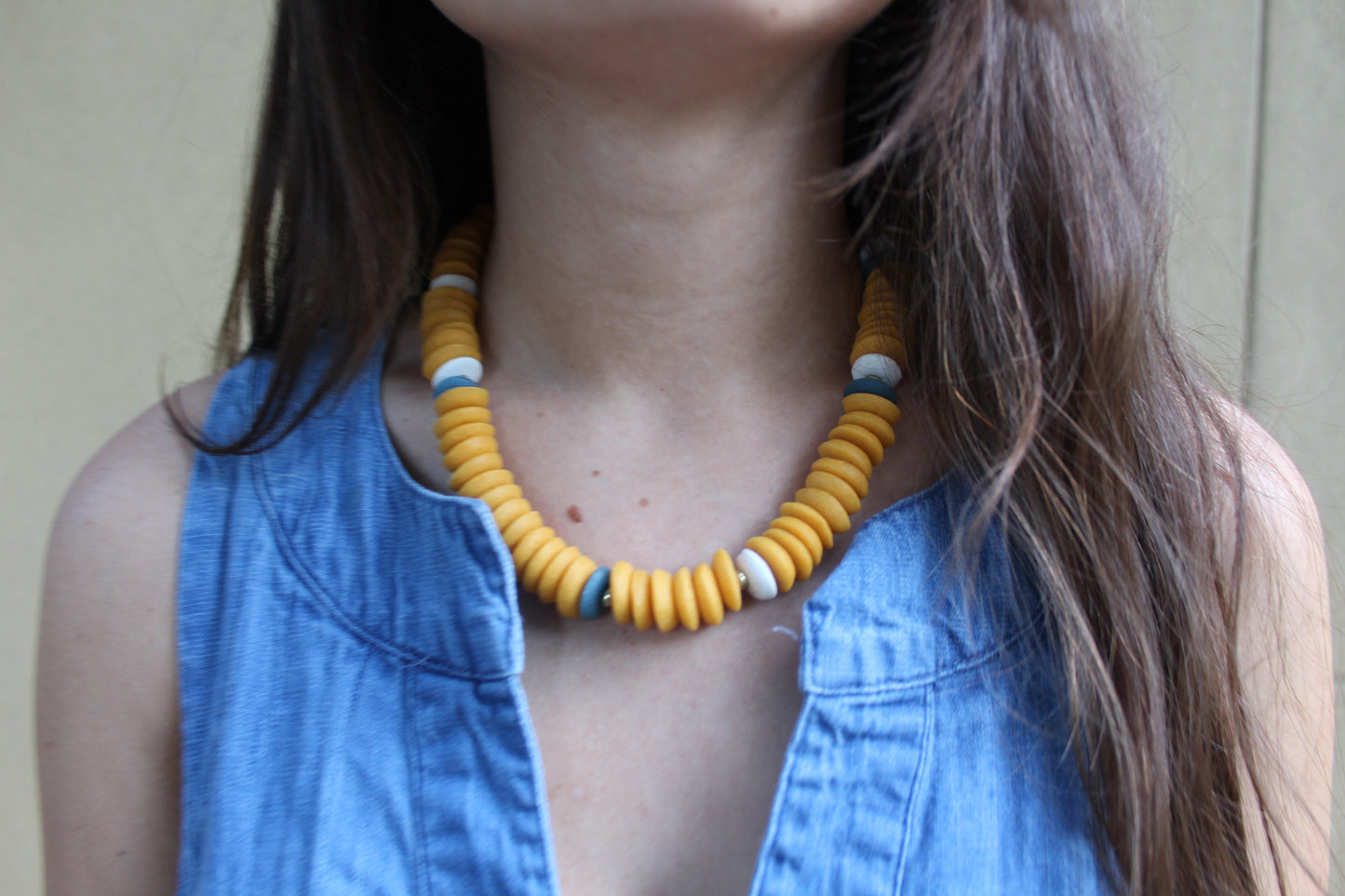 Saucer Necklace-Orange, White, & Blue
