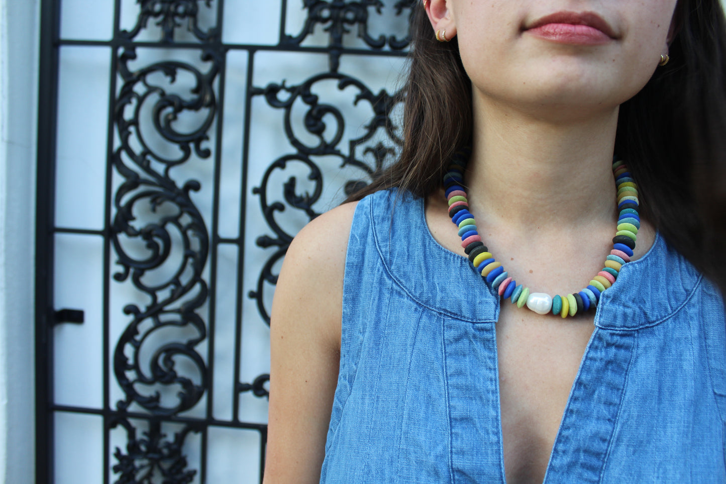 Pearl Saucer Necklace-Multicolor