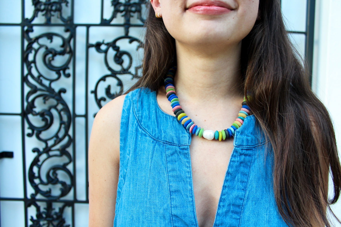 Pearl Saucer Necklace-Multicolor