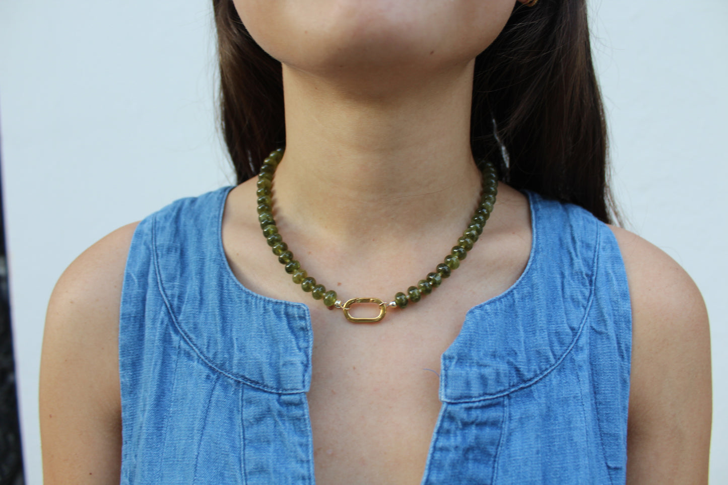 Fall Candy Strands Carabiner Necklace-Dark Green