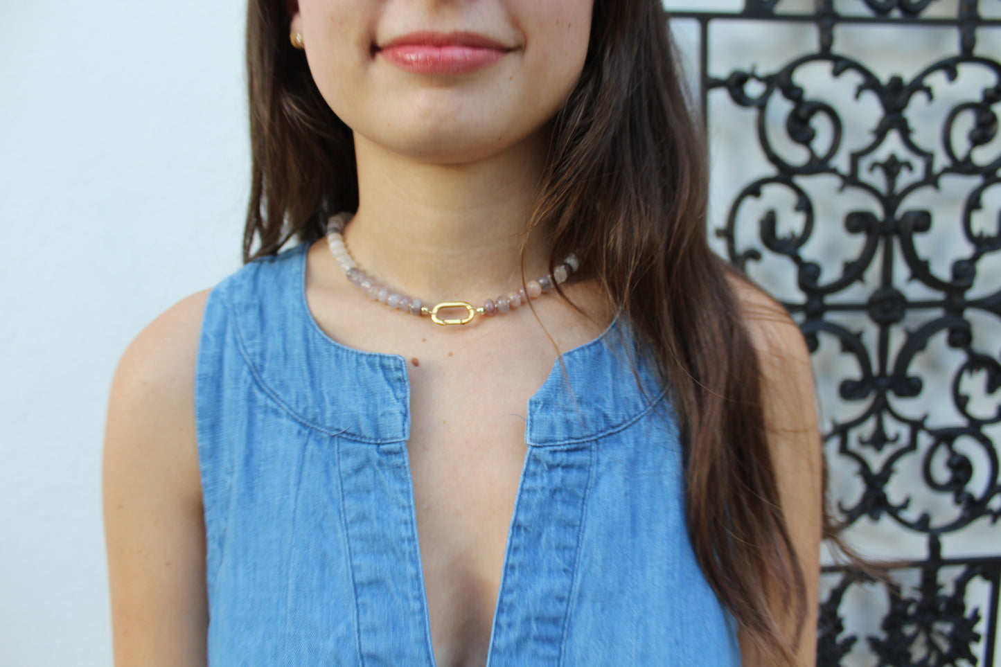 Fall Candy Strands Carabiner Necklace-Neutral