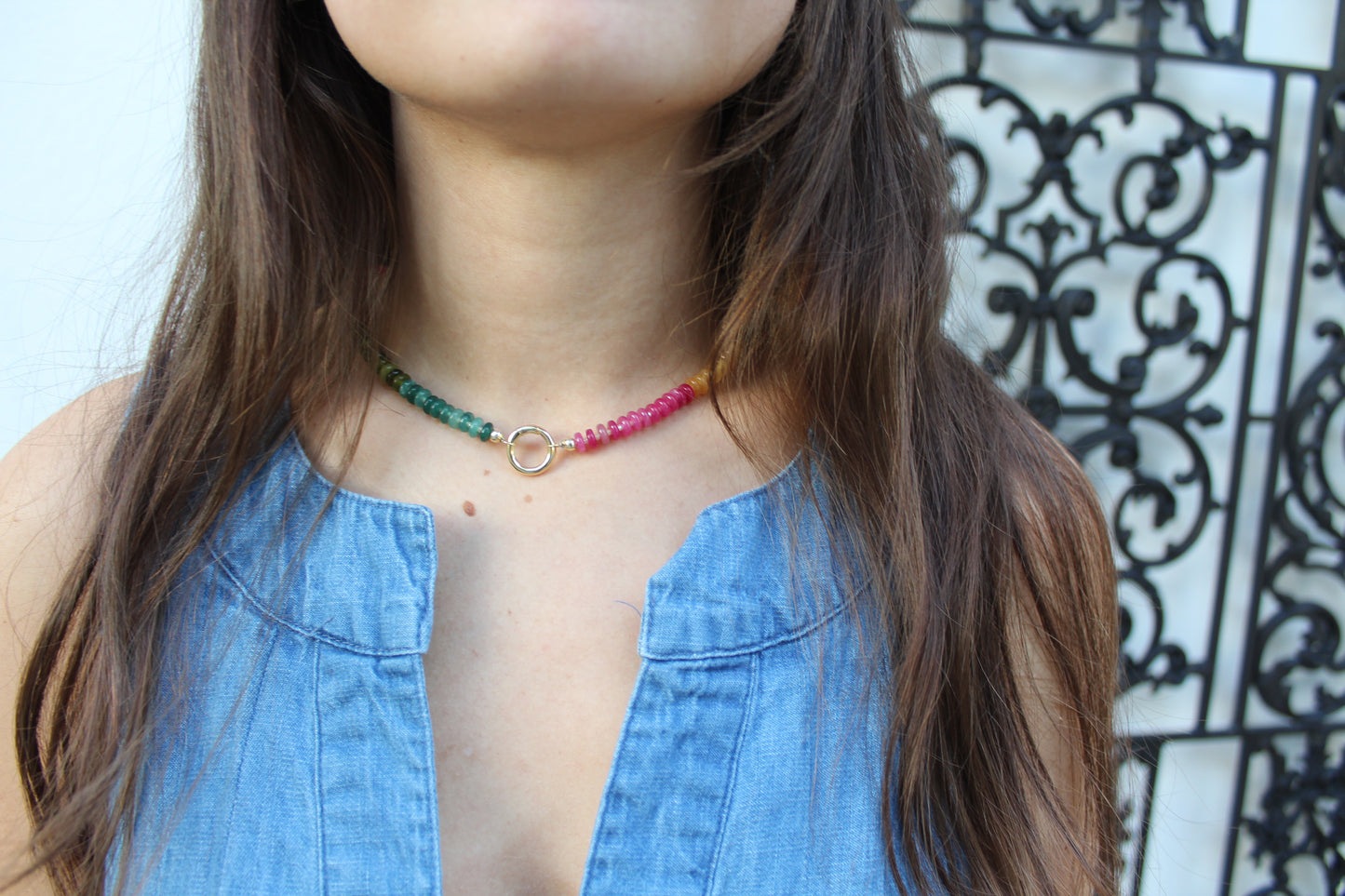 Fall Candy Strands- Tourmaline Carabiner Necklace